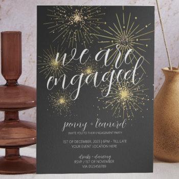 minimalist gold fireworks engagement party  invitation