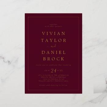 minimalist gold foil | burgundy bold names wedding foil invitation