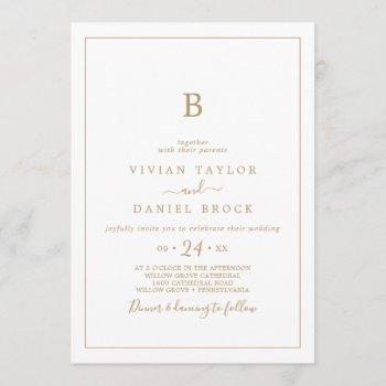 minimalist gold monogram wedding invitation
