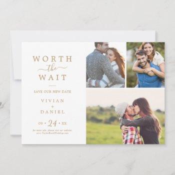 Small Minimalist Gold Worth The Wait Covid 3 Photo Save The Date Front View