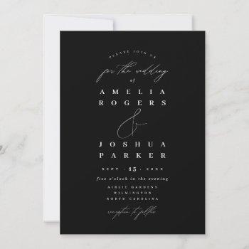 minimalist modern calligraphy wedding black invitation