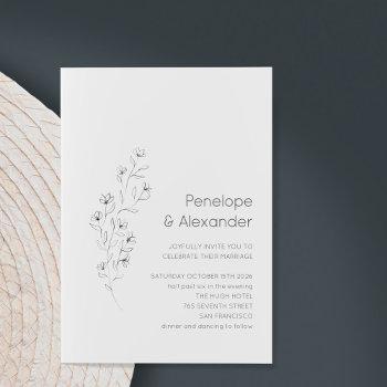 minimalist modern floral sketch elegant wedding invitation