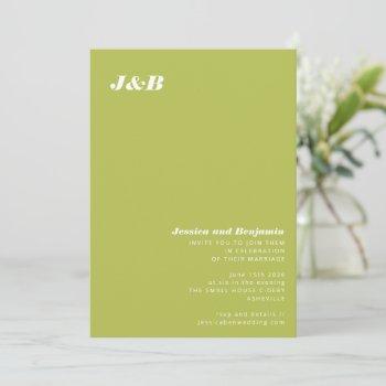 minimalist monogram lime chartreuse wedding invitation