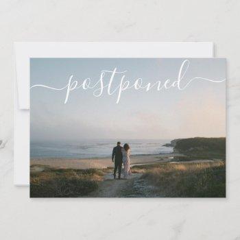 Small Minimalist Photo Postpone Wedding Date Change Announcement Front View