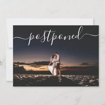 minimalist photo postpone wedding date change announcement