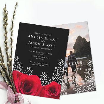 Small Minimalist Red Rose On Black Wedding Front View