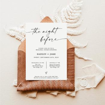 Small Minimalist Rehearsal Dinner Invite Night Before Front View