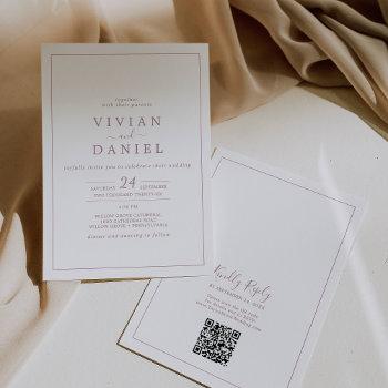 minimalist rose gold qr code back wedding invitation