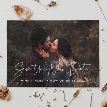 Small Minimalist Save The New Date Wedding Update Photo Announcement Front View