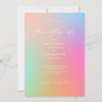 minimalist scripted bright ombre rainbow wedding invitation