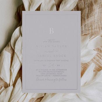 minimalist silver foil | gray monogram wedding foil invitation