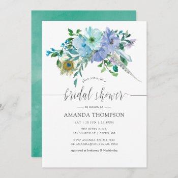 mint and blue watercolor boho floral bridal shower invitation