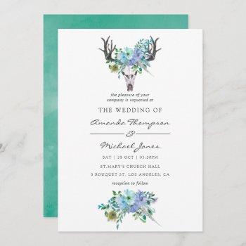 mint and blue watercolor boho floral wedding invitation