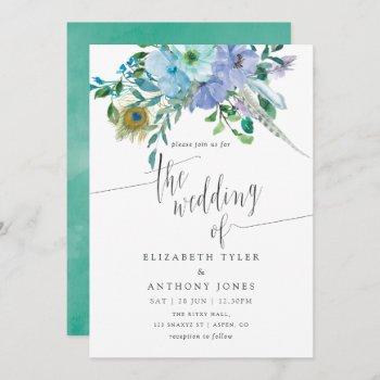 Small Mint And Blue Watercolor Boho Floral Wedding Front View