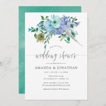 mint and blue watercolor boho wedding shower invitation