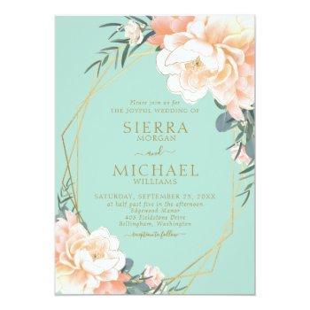 Small Mint Green Blush Peach Cream Gold Floral Wedding Front View