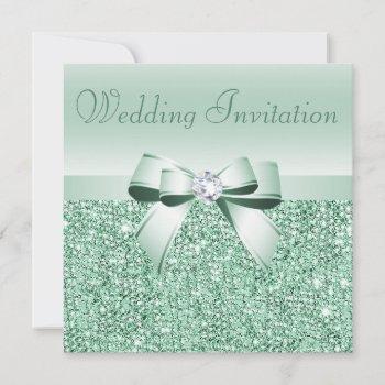 Small Mint Green Sequins, Bow & Diamond Wedding Front View