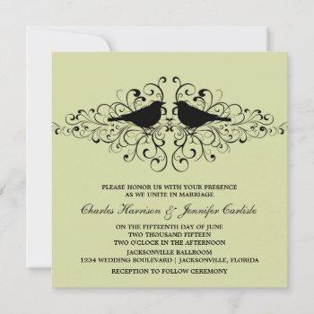 mint love bird swirls wedding invitation