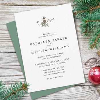 mistletoe initials holiday wedding invitation