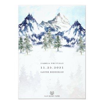 Small Misty Mountain Watercolor Winter Forest Wedding Back View
