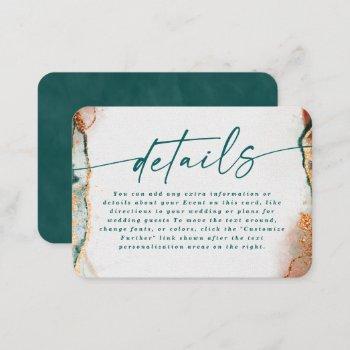 Small Modern Abstract Dark Teal & Copper Wedding Details Enclosure Card Front View