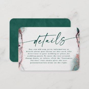 modern abstract emerald green wedding details enclosure card