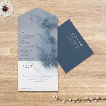 modern abstract slate blue gray mist watercolor all in one invitation