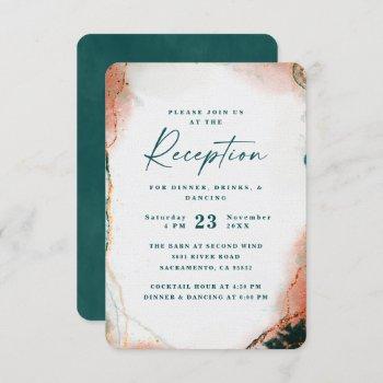 modern abstract teal & copper wedding reception enclosure card