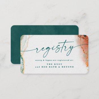 Small Modern Abstract Teal & Copper Wedding Registry  Enclosure Card Front View