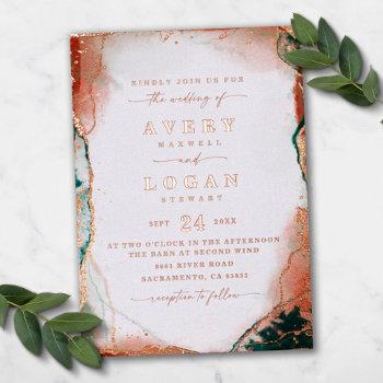 Small Modern Abstract Teal Real Rose Gold Wedding Real Foil Front View