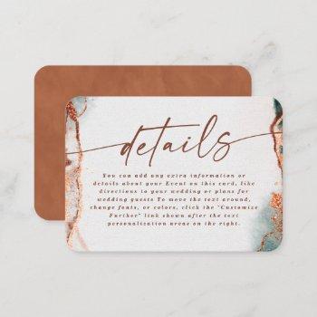 Small Modern Abstract Terra Cotta Fall Wedding Details Enclosure Card Front View