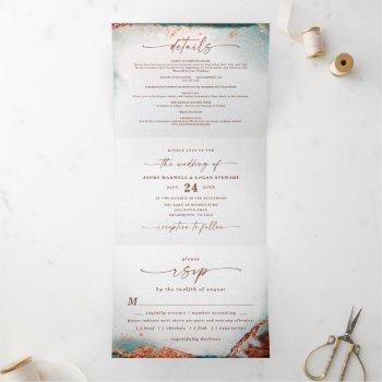 Small Modern Abstract Watercolor Terra Cotta Wedding Tri-fold Front View
