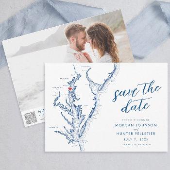 Small Modern Annapolis Chesapeake Bay Map Wedding Save The Date Front View