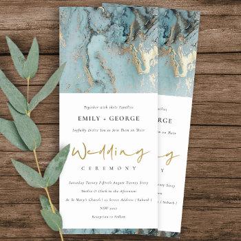 modern aqua dusky blue foil gold agate wedding invitation