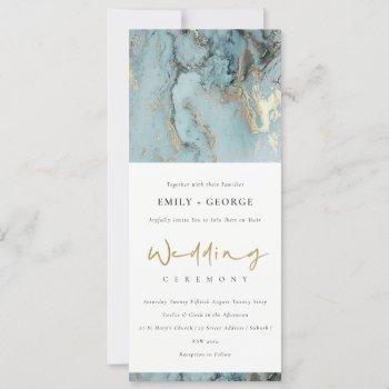 modern aqua dusky blue foil gold agate wedding invitation