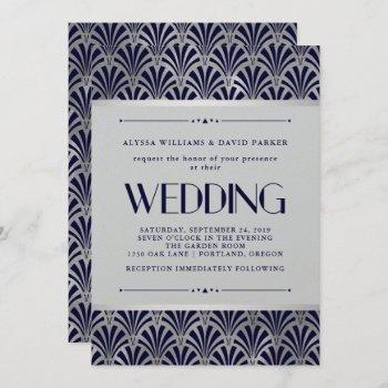 Small Modern Art Deco | Navy And Faux Silver Wedding Front View