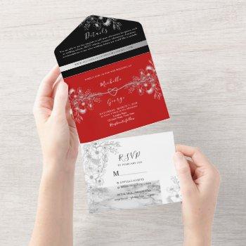 modern black and red wedding all in one invitation