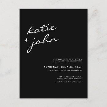 modern black and white calligraphy virtual wedding invitation postcard