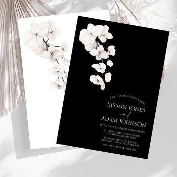 modern black and white orchids flowers wedding invitation