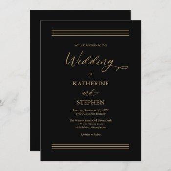 modern black | antique gold minimalist wedding invitation