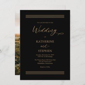 modern black | antique gold minimalist wedding invitation