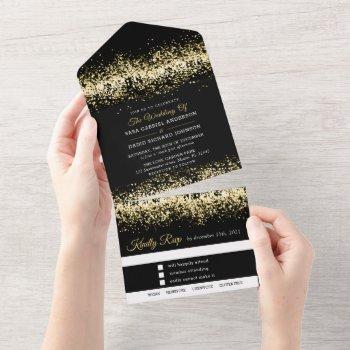 modern black glitter wedding all in one invitation