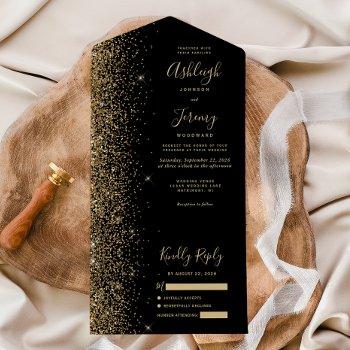 modern black gold glitter wedding all in one invitation