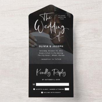 modern black overlay with white | photo wedding all in one invitation