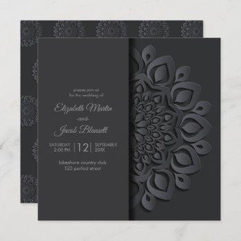 modern black paper cut mandala peekaboo wedding invitation