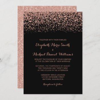 Small Modern Black Rose Gold Faux Glitter Wedding Front View