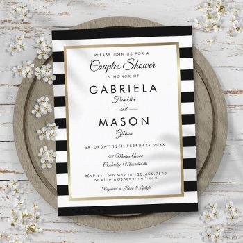 modern black stripe gold couples shower invitation postcard