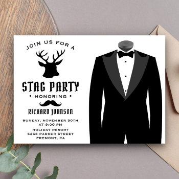 modern black tuxedo stag bachelor party invitation