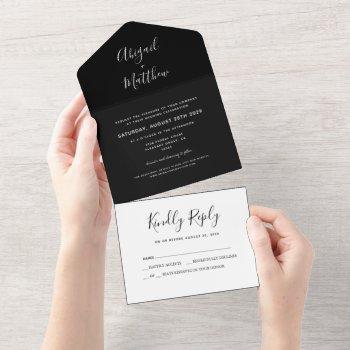 modern black white minimalist handwriting wedding  all in one invitation