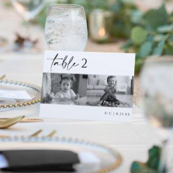 Small Modern Black & White Photo Wedding Table Numbers Front View